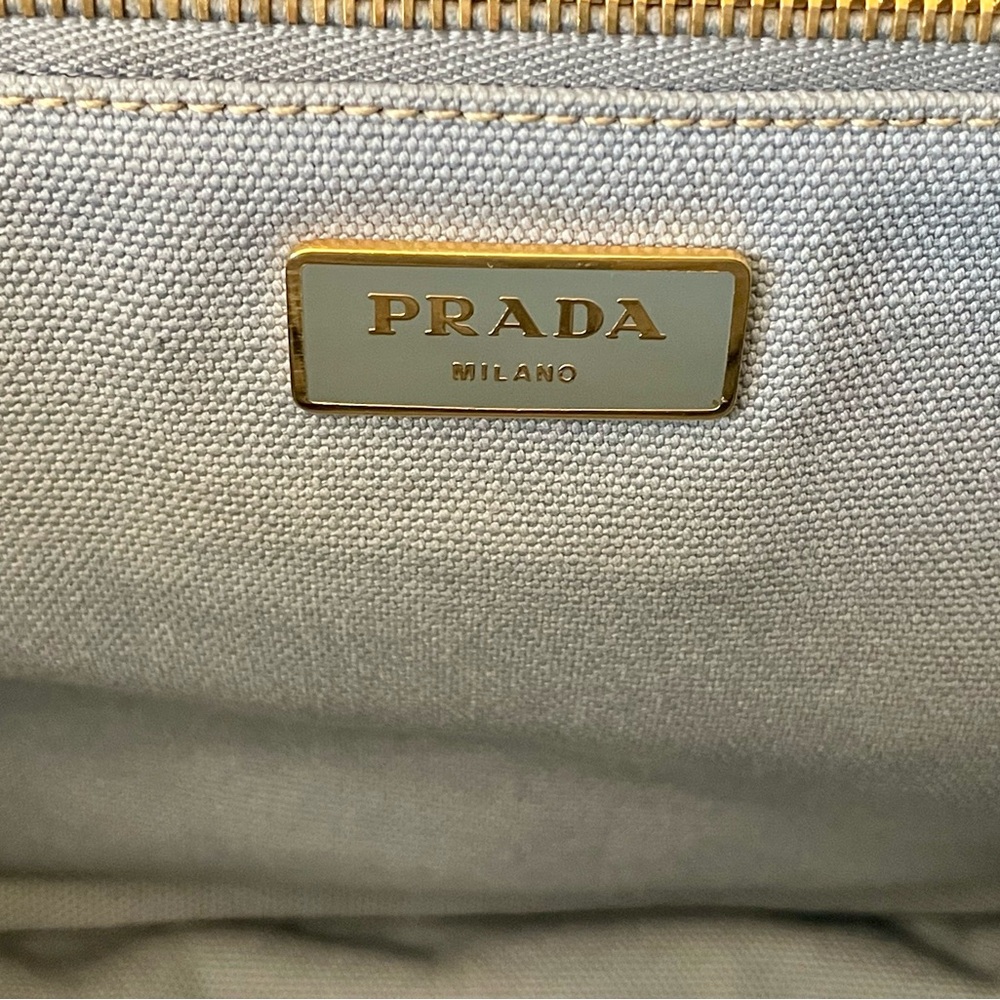 Prada Light Blue Denim Tote, Custom Embellished with 14 Vintage Brooches,16x9x10 - Picture 13 of 16